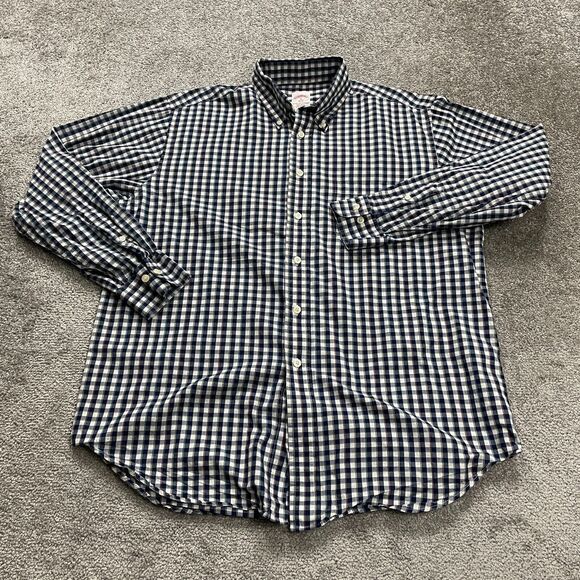 Brooks Brothers Collared Shirt Mens Medium Blue Plaid Long Sleeve Button Down - Picture 1 of 13
